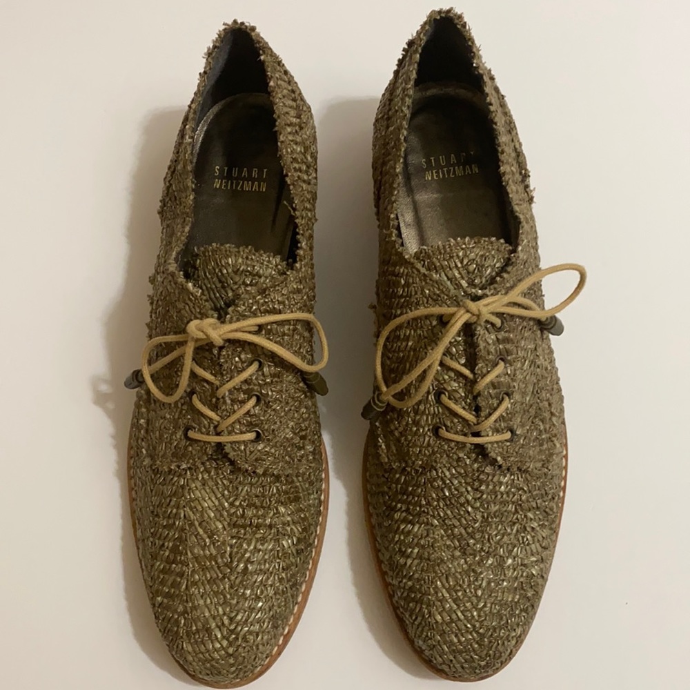 Stuart Weitzman Green Raffia Lace Up Oxfords